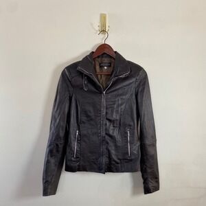 Vera Pelle Italian Moto Jacket Faux Leather Deep Brown Made In Italy 48